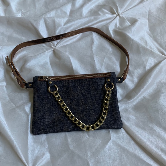 NWOT Michael Kors Brown/Tan Logo Print Belt Bag sz S